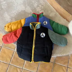 Retro Color-Block Splicing Parka