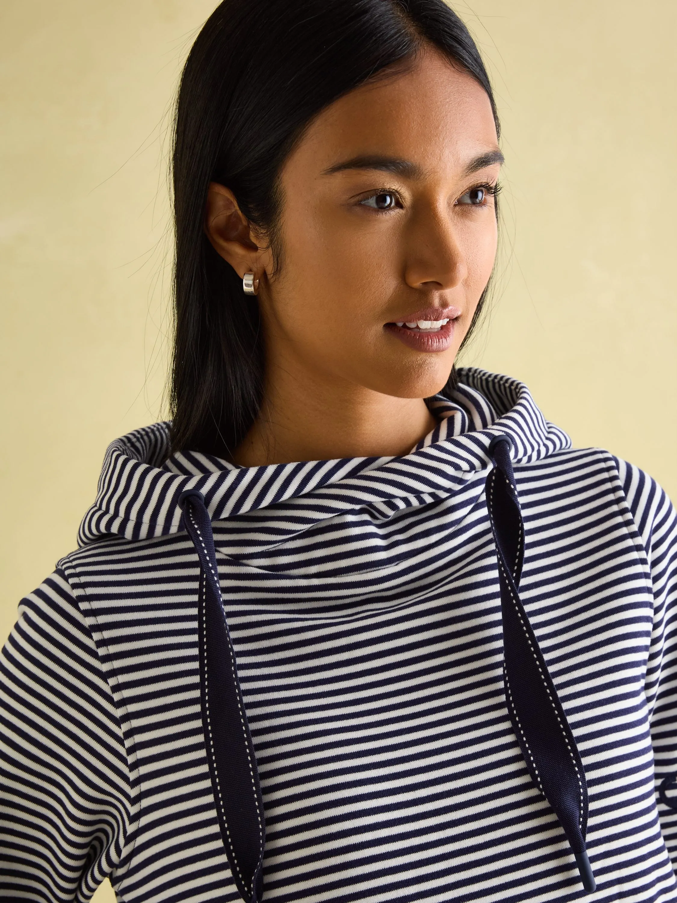 Rushton Navy Blue Stripe Cowl Neck Hoodie