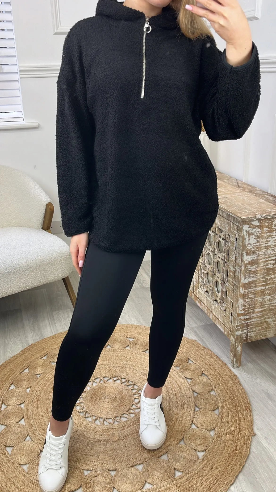 Ruth Black Teddy Half Zip Pullover