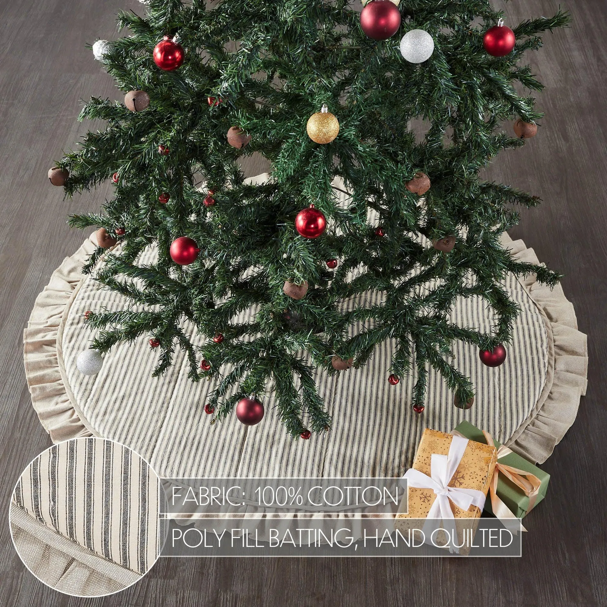 Sawyer Mill Charcoal Ticking Stripe Christmas Tree Skirt 48 VHC Brands