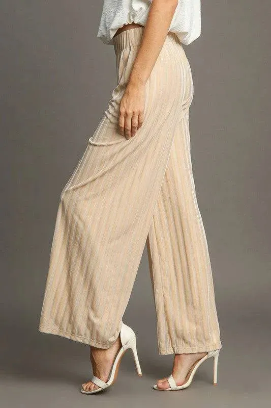 Umgee Striped Velvet Wide Leg Pants