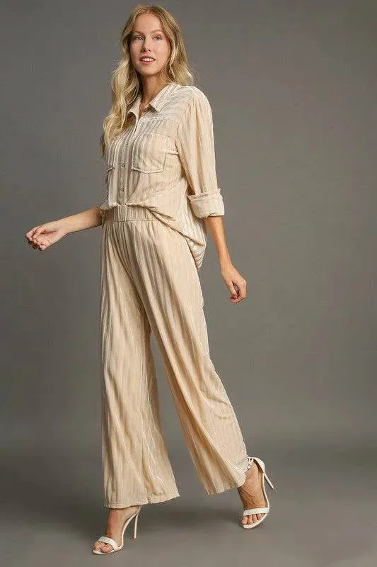 Umgee Striped Velvet Wide Leg Pants