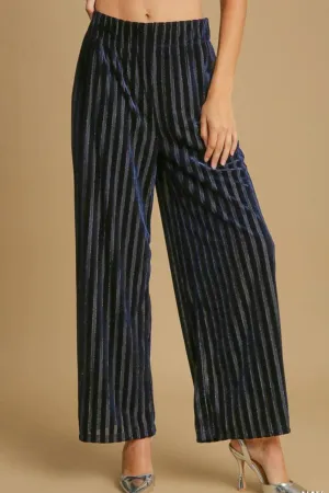 Umgee Striped Wide Leg Velvet Pants