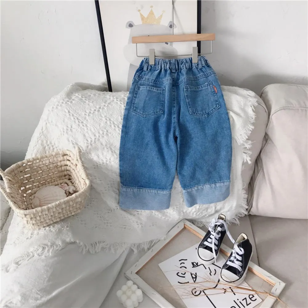 Unisex Girls Solid Color Denim Pants Wide Leg Wholesale Baby Girl Clothes