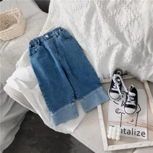 Unisex Girls Solid Color Denim Pants Wide Leg Wholesale Baby Girl Clothes