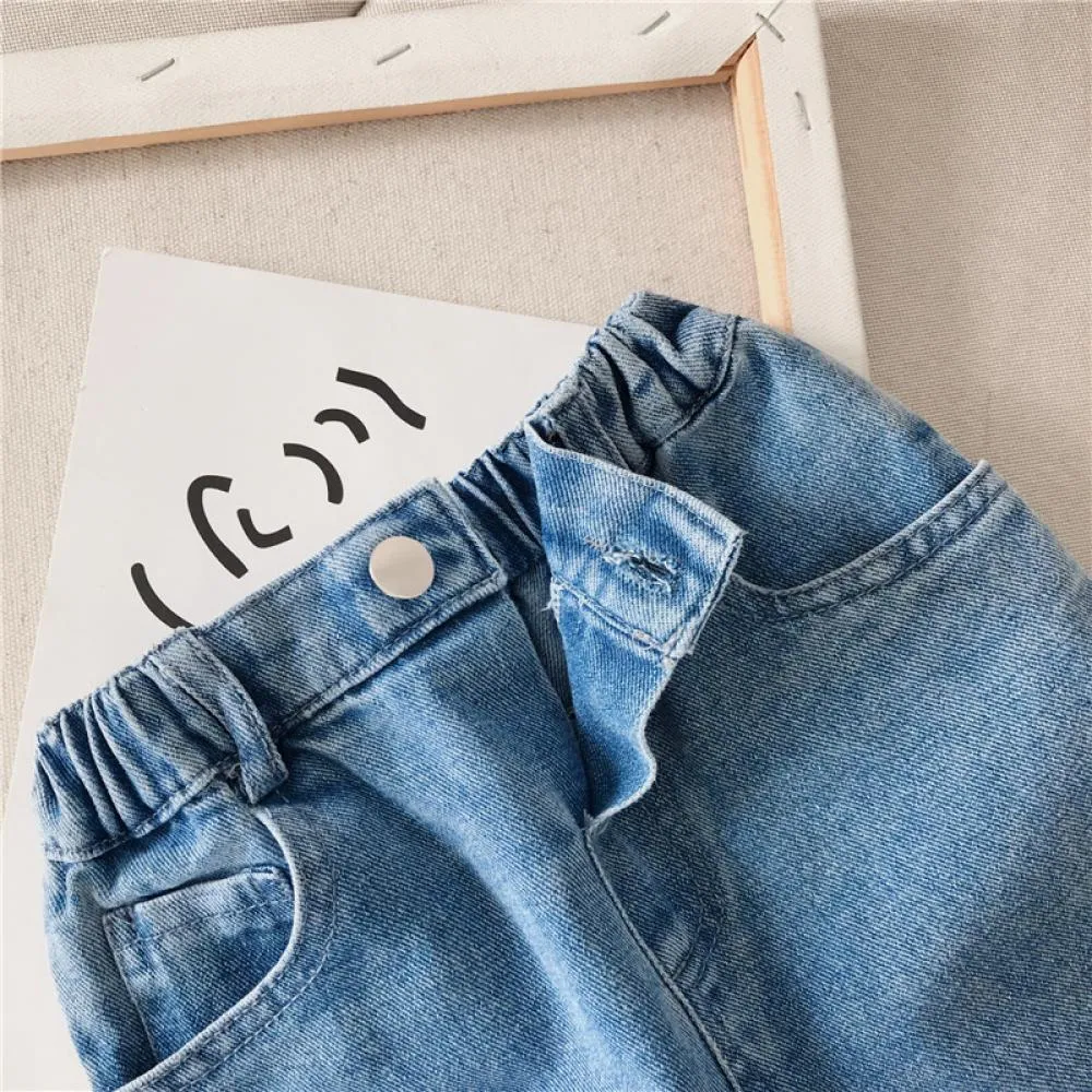 Unisex Girls Solid Color Denim Pants Wide Leg Wholesale Baby Girl Clothes