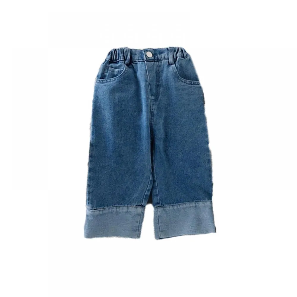 Unisex Girls Solid Color Denim Pants Wide Leg Wholesale Baby Girl Clothes