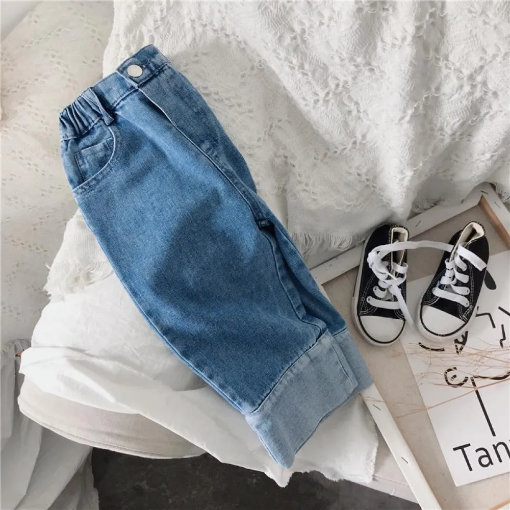 Unisex Girls Solid Color Denim Pants Wide Leg Wholesale Baby Girl Clothes