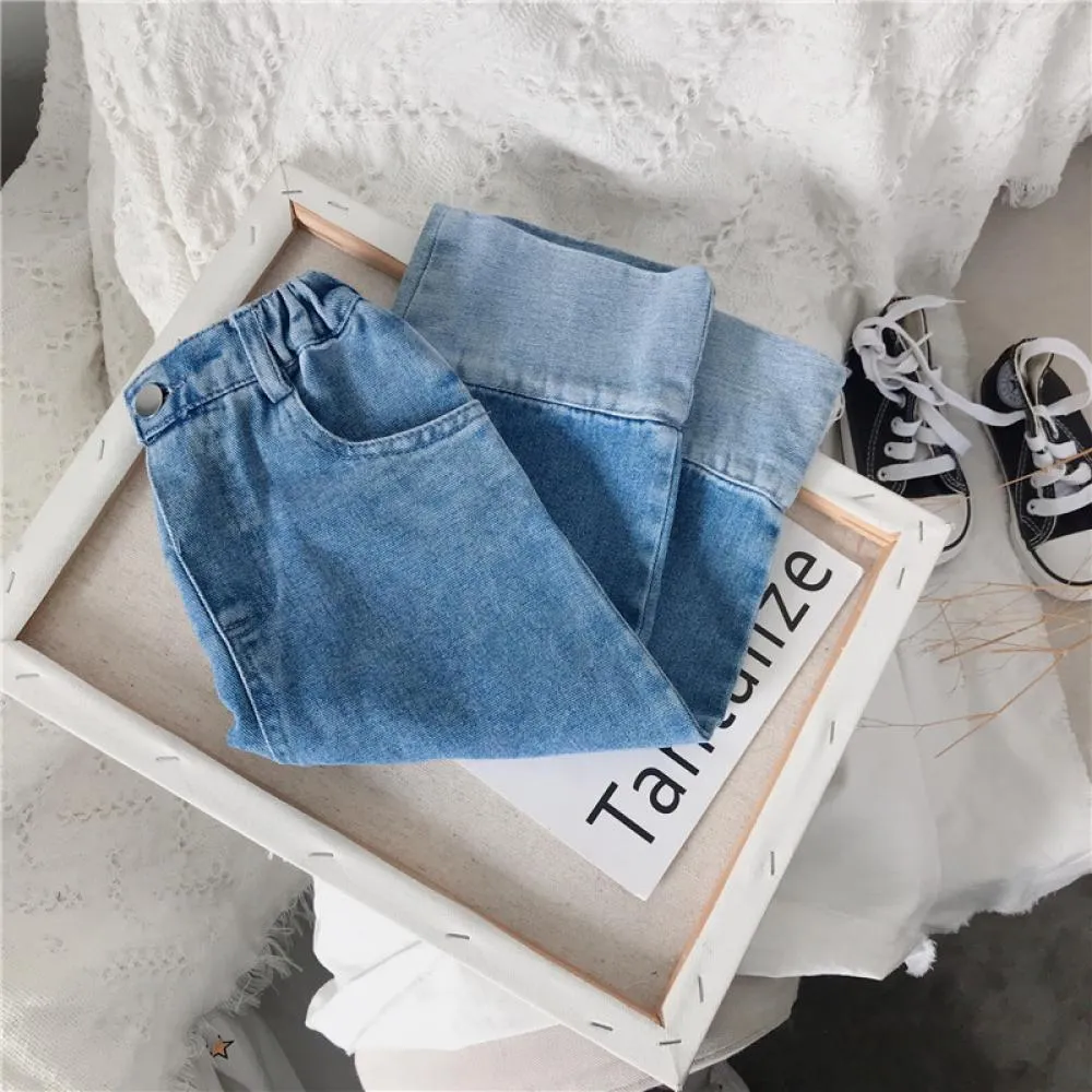 Unisex Girls Solid Color Denim Pants Wide Leg Wholesale Baby Girl Clothes