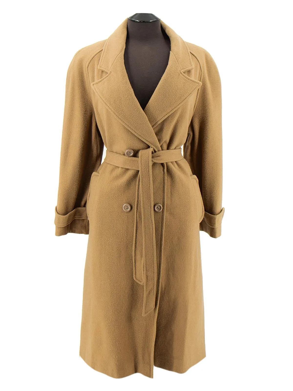 Vintage Camel Wool Belted Long Coat