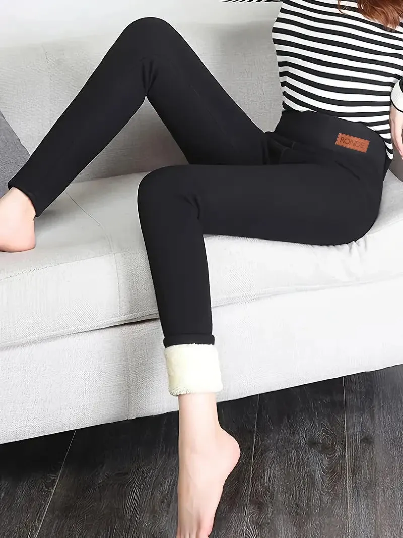 Winter Warm Plush Leggings, Thermal Casual Stretchy  Leggings For Fall & Winter, Women's Clothing