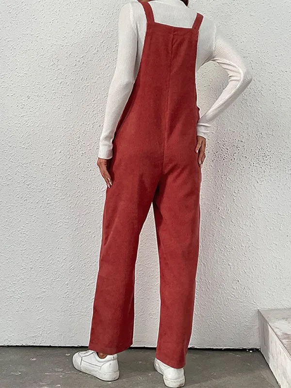 Women's Red Wide Leg Corduroy Dungarees